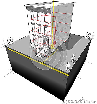 Townhouse+gas micro heat and power generator diagram Vector Illustration